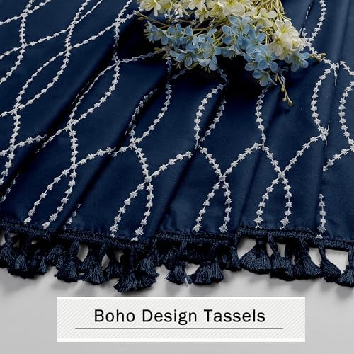 OVZME Navy Blue Shower Curtain for Bathroom, Puff Printed Textured Shower Curtain with Tassels, Rustic Geometry Heavy Duty Vintage Country Bathroom Curtain, Water Resistant Fabric, 72Wx72L Inches