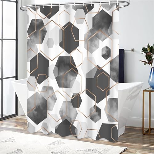 deFouliao Grey Modern Shower Curtain Geometric Grid Art Abstract Waterproof Bathroom Curtain for Bathtub Home Hotel Decor, Washable with Hooks, 72x72 Inch