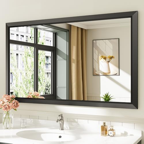 Briivue Black Metal Framed Bathroom Wall Mirror, 50x30 Inch