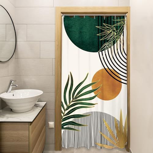 KOMLLEX Small Stall Mid Century Green Boho Half Bathroom Shower Curtain Set