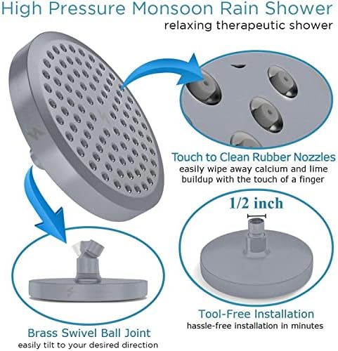 SparkPod Rain Shower Head, 6 Inch Round, Charcoal Grey Finish