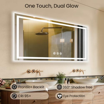 60"x30" LED Bathroom Mirror with Anti-Fog, Backlit & Front Lights, Memory