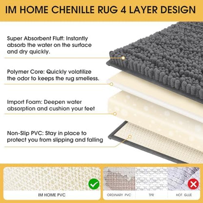 ACCUMTEK Upgrade Luxury Grey Bathroom Rug Mat Gray 59"x20", Ultra Soft Thick Absorbent Bath Mats, Non Slip Chenille Toilet Mat for Bathroom, Bedroom, Kitchen, Shower, Tub, Charcoal