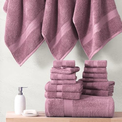 LANE LINEN Bath Towel Set Absorbent Quick Dry 100% Cotton - Wishful Mauve