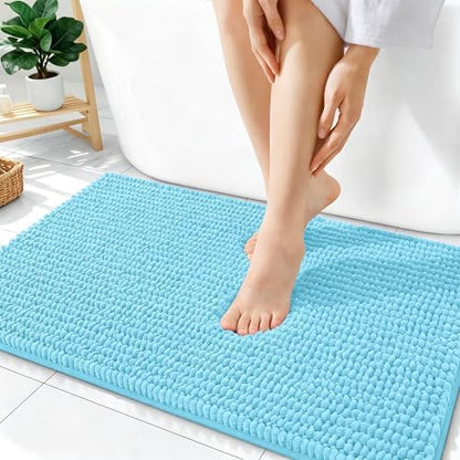OLANLY Thick Chenille Absorbent Bathroom Rugs Mat 36x24, Sky Blue