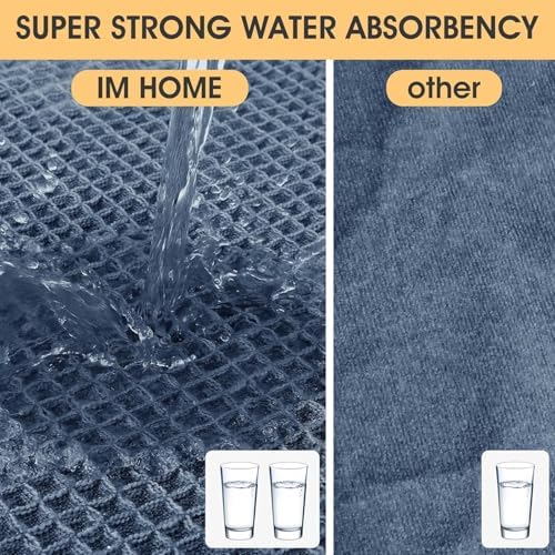 IM HOME Waffle Bath Mat Set 3 Piece Blue,Woven Modern Bath Rug Mats, Absorbent Non Slip Bath Floor Mat, Soft Washable Boho Bath Rugs with Tassels for Bathroom, Bedroom, Kitchen, Tub