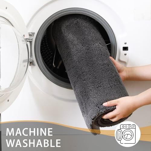 MINIDEAR Bathroom Rugs 60x24 Volcanic Gray - Thick Memory Foam Bath Mat, Ultra Soft & Plush Fluffy, Non-Slip, Quick Dry, Absorbent Washable Floor Microfiber Mat for Tub, Home Decor Accessories