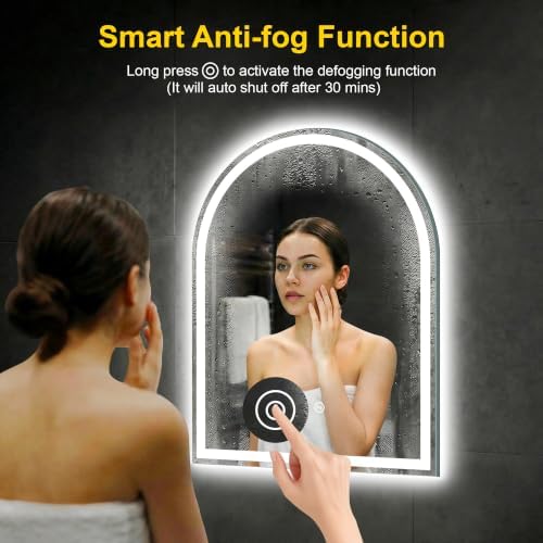Arched LED Bathroom Mirror with Lights, 24" x 32" Lighted Vanity Mirror