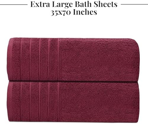 Tens Towels 2 Piece Extra Large Bath Sheets 35 x 70 Inches, Burgundy