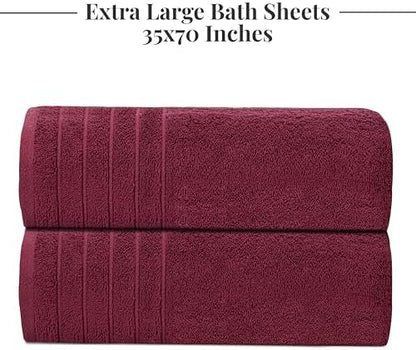 Tens Towels 2 Piece Extra Large Bath Sheets 35 x 70 Inches, Burgundy