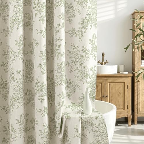 Spring Linen Green Floral Shower Curtain W72*L72 Inches Long