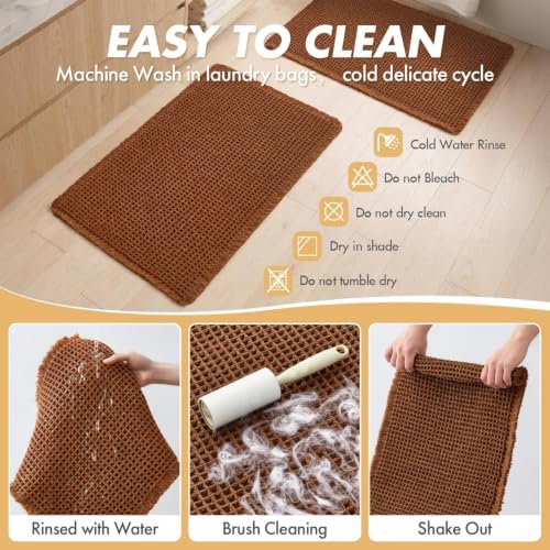 MIULEE Fall Terracotta Set of 2 Waffle Bathroom Rugs 17"x24"+18"x30"