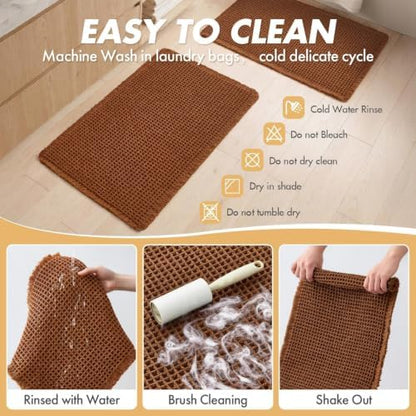 MIULEE Fall Terracotta Set of 2 Waffle Bathroom Rugs 17"x24"+18"x30"