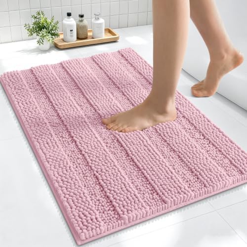 Smiry Thick Small Chenille Bathroom Rugs 24x16, Soft Bath Mat, Dusty Rose