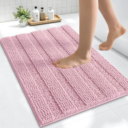 Smiry Thick Small Chenille Bathroom Rugs 24x16, Soft Bath Mat, Dusty Rose