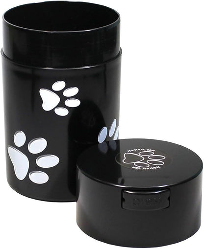 Tightpac Pawvac 1 to 6 Ounces Container, Airtight Pet Food and Treats Storage Jar - Patented Vacuum Seal Container for Pet Food, Treats and other Dry Goods - Black with Paws