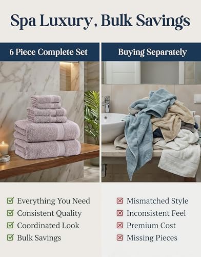 LANE LINEN Towel Set Quick Dry 100% Cotton 6 Piece Soft - Platinum