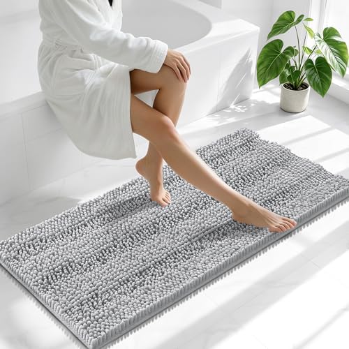 Smiry Thick Chenille Bathroom Runner Rugs 47x24, Soft Bath Mat, Light Grey