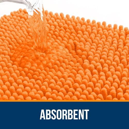 OLANLY Chenille Bathroom Rugs Mats Sets 2 Piece, 30"x20"+24"x20", Orange
