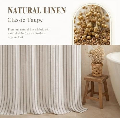 Farmhouse Striped Shower Curtain Taupe Vintage Linen Curtain 72"W X 84"L