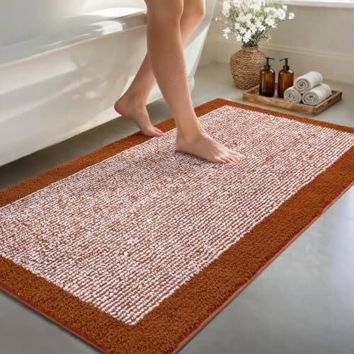 70x24 Bathroom Rugs Non Slip Washable, Soft Absorbent Bath Mat Coral Orange
