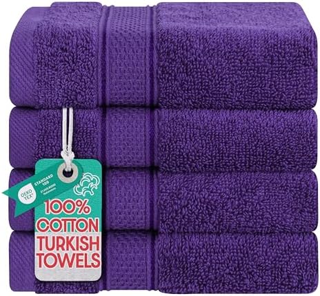 American Soft Linen Salem Washcloth Sets, 4 Piece Luxury 600 GSM 100% Cotton Washcloths for Bathroom, 13x13 inches Washrags Premium Quality Hand Face Towels, Purple