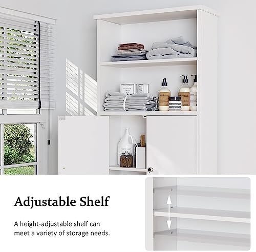 Over the Toilet Storage Cabinet for Bathroom, Extra Tall Over Toilet Storage, Space Saver W/Adjustable Shelf & Open Storage Shelf, 75in, White