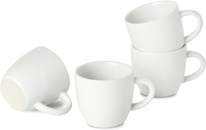 HASENSE Ceramic 3 OZ Espresso Cups, Porcelain Espresso Demitasse Cups Set of 4 for Double shot, Lungo and Ristretto, Tiny Italian Expresso Shot Coffee Mugs for Home and Office, White