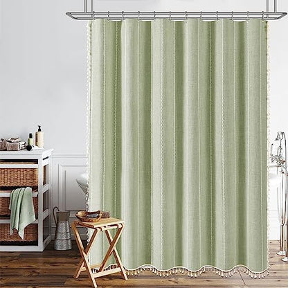 BTTN 72x84 Long Boho Farmhouse Linen Heavy Duty Shower Curtain, Sage Green