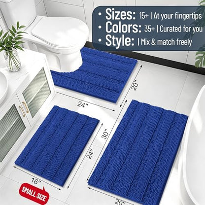 Smiry Thick Small Chenille Bathroom Rugs 24x16, Soft Bath Mat, Royal Blue