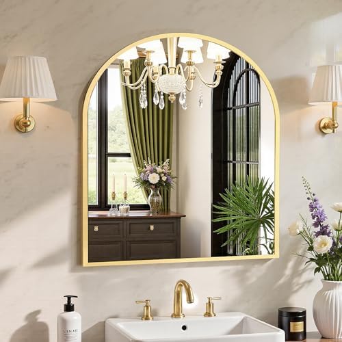 Sweetcrispy 31x32 Bathroom Mirrors for Wall, Arched Mirror for Over Sink