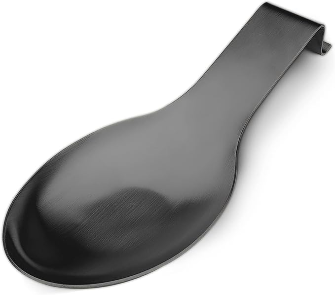 VanlonPro Stainless Steel Spoon Rest, Spatula Ladle Holder, Stainless Steel Utensil Spoon Rest Holder, Brushed Finish, Dishwasher Safe 9.8 x 3.7 Inch (Black 1PC)