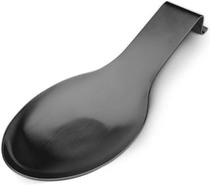 VanlonPro Stainless Steel Spoon Rest, Spatula Ladle Holder, Stainless Steel Utensil Spoon Rest Holder, Brushed Finish, Dishwasher Safe 9.8 x 3.7 Inch (Black 1PC)