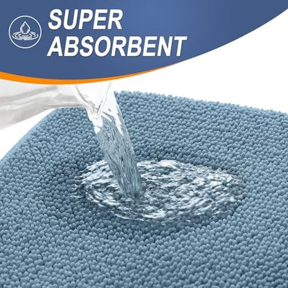 OLANLY Thick Memory Foam Bathroom Rugs 34x21, Absorbent Bath Mat, Airy Blue