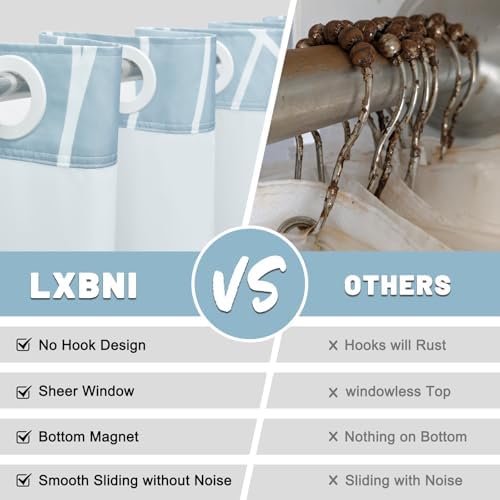 LXBNI Light Blue No Hook Shower Curtain with Liner, 71 x 74 Inch