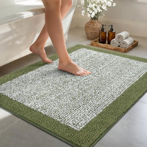 48x32 Bathroom Rugs Non Slip Washable, Soft Absorbent Bath Mat Olive Green