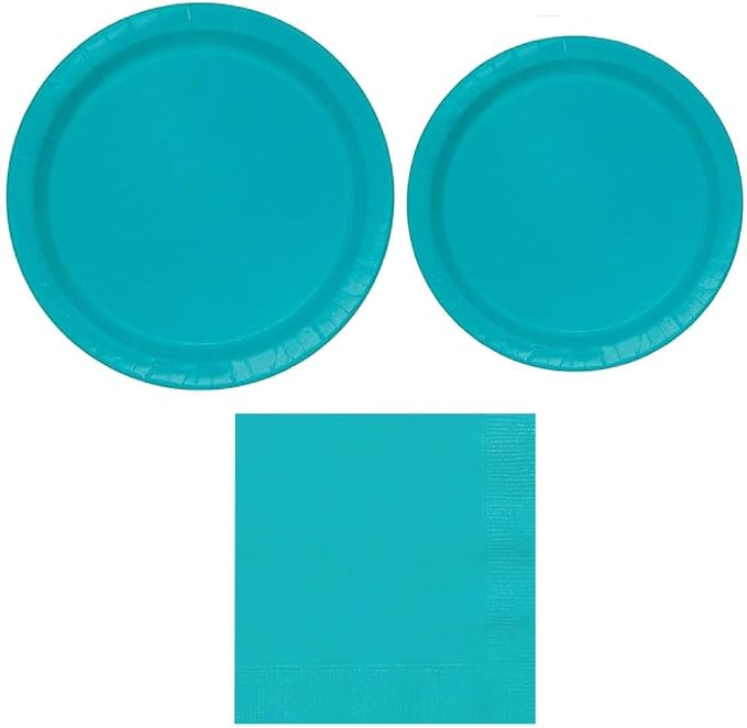 Heavy Duty Teal Paper Plate Party Supplies Bundle 9" Dinner plate, 7" Dessert Plates And Napkins, 56 Piece Disposable Paper Party Plate Set