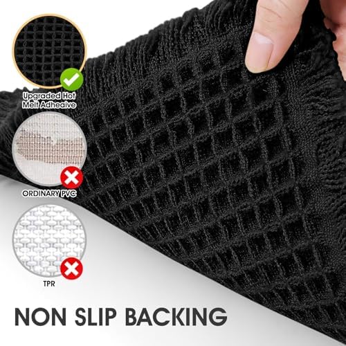 IM HOME Upgrade Waffle Bath Mat Set 3 Piece, Boho Bathroom Rugs Absorbent Non Slip, Ultra Soft Bathroom Mat, Machine Washable Knit Bath Rugs with Herringbones for Bathroom, Bedroom, Kitchen, Black