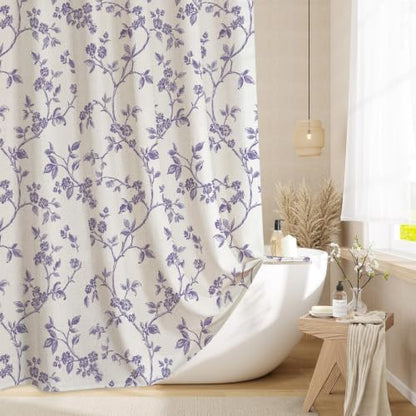 MitoVilla Purple Linen Floral Shower Curtain for Bathroom, 72 x 72