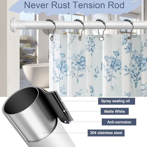 YNL White Shower Curtain Rod 32-64 Inch(2.7-5.33ft), Non-Slip, Never Rust, Stainless Steel No Drill Spring Tension Shower Rod, Adjustable Long Curtain Rod for Bathroom Window