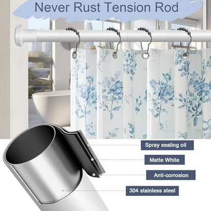 YNL White Shower Curtain Rod 32-64 Inch(2.7-5.33ft), Non-Slip, Never Rust, Stainless Steel No Drill Spring Tension Shower Rod, Adjustable Long Curtain Rod for Bathroom Window
