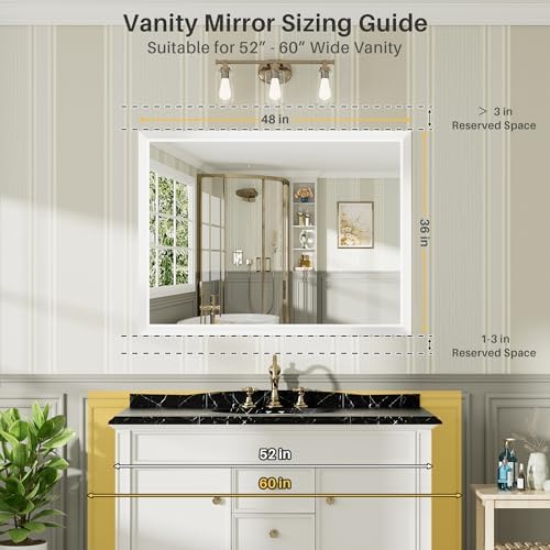Briivue Bathroom Wall Mirror, White Metal Frame, 48x36 Inch