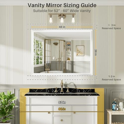 Briivue Bathroom Wall Mirror, White Metal Frame, 48x36 Inch