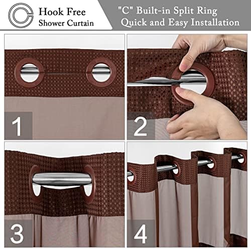 Gibelle No Hook Cloth Brown Shower Curtain with Liner, 72x74