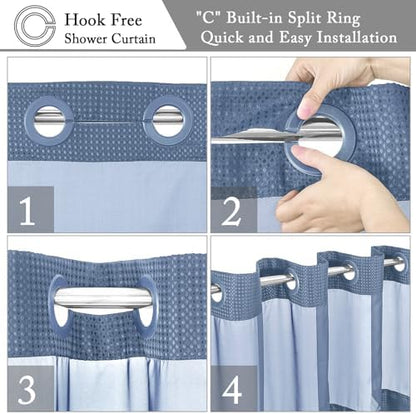 Gibelle No Hook Cloth Moonlight Blue Shower Curtain with Liner, 72x86