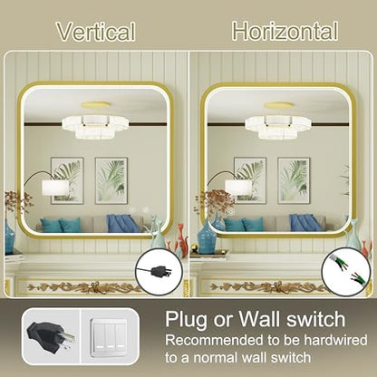 30"x30" Gold LED Bathroom Mirror with Lights,3000K/4500K/6000K