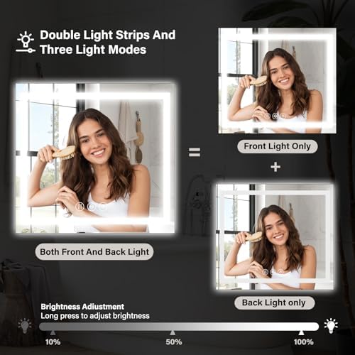 XRAMFY 36"X36"LED Bathroom Mirror, Backlit + Front Lit Wall Mirror