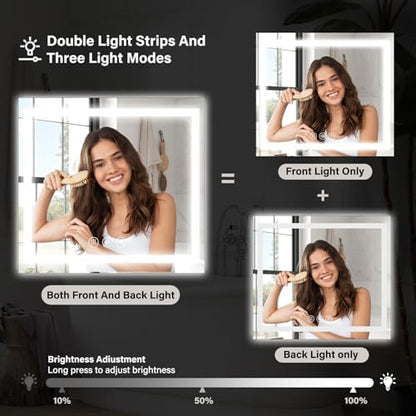 XRAMFY 36"X36"LED Bathroom Mirror, Backlit + Front Lit Wall Mirror