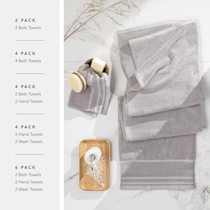 Texere 100% Organic Cotton Rice Weave Jacquard 700 GSM Luxury Bath Towel Sets - Ultra Soft and Absorbent Hotel and Spa Quality (Rice Weave, Cream, 2 Bath & 2 Hand Towels)