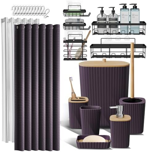 Clara Clark Bathroom Set, Shower Curtain Set and Shower Caddy Hanging